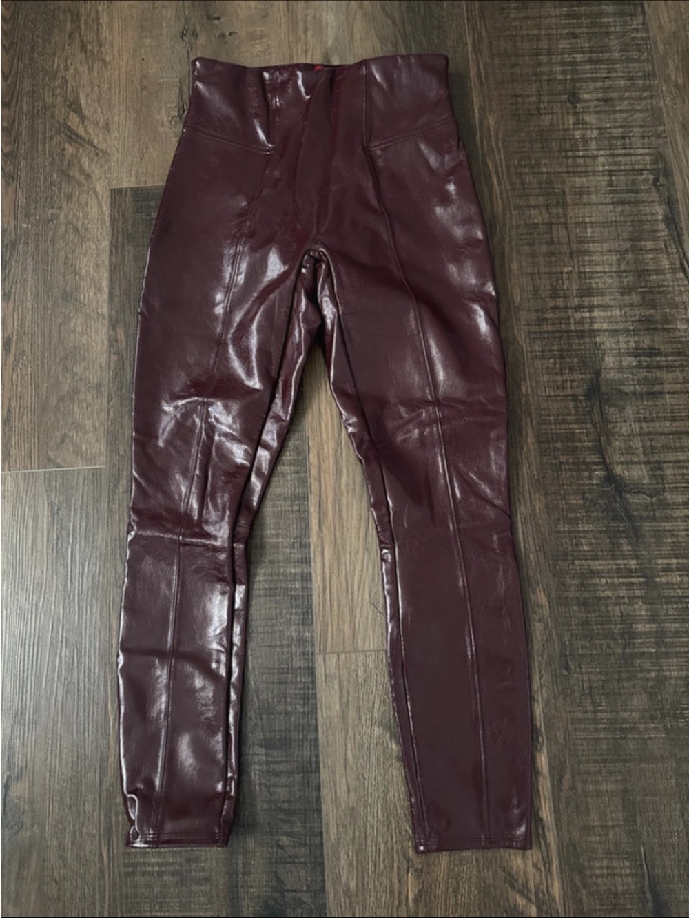 SPANX High-Waist Faux Leather Jeggings - Burgundy